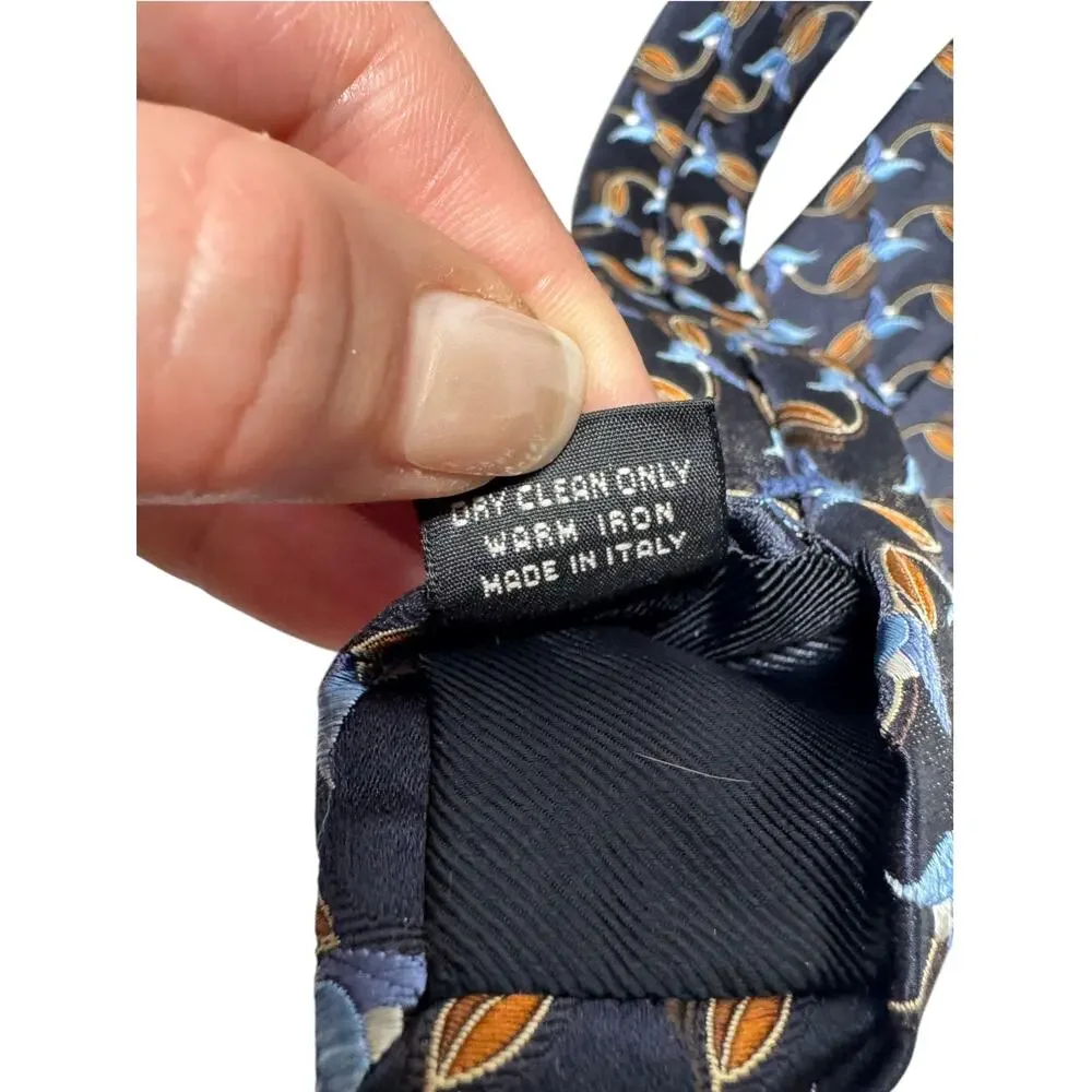 Ermenegildo Zegna Designer Tie Mens Navy Blue Silk Floral Bud Motif Adjustable